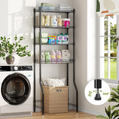 Simple Trending Over The Toilet Storage Cabinet, Metal Bathroom Shelf Organizer with Paper Holder and Hooks, 3 Tier, Black