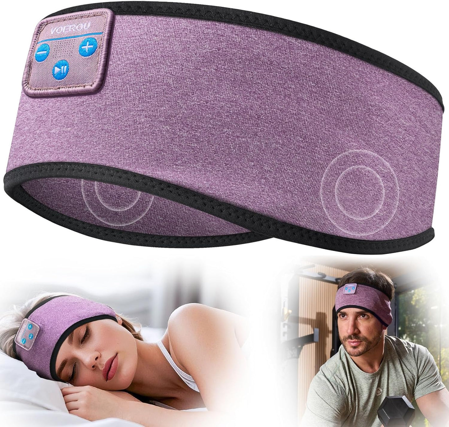 Voerou Sleep Headphones Bluetooth 5.4 Headband, Breathable Sports Headband Sleeping Headphones Eye Mask Music Earbuds, Perfect for Sleep Exercises Workout Yoga Travel, Cool Tech Gadgets Gifts for Men