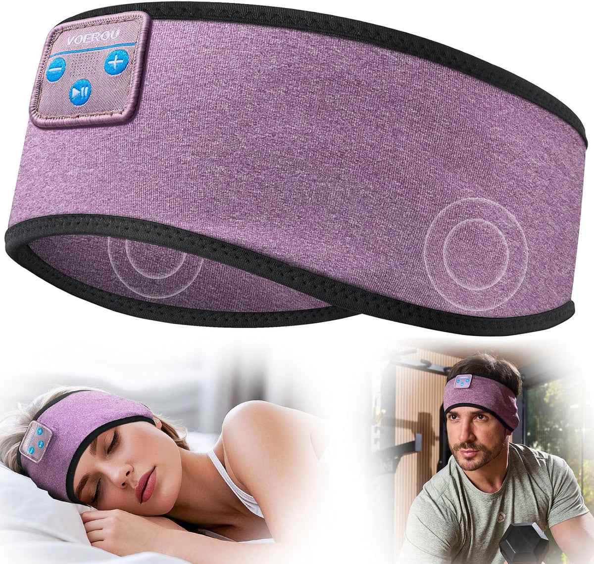 Voerou Sleep Headphones Bluetooth 5.4 Headband, Breathable Sports Headband Sleeping Headphones Eye Mask Music Earbuds, Perfect for Sleep Exercises Workout Yoga Travel, Cool Tech Gadgets Gifts for Men