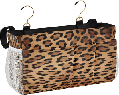 Leopard Print Bedside Caddy, Bedside Storage Organizer for Home, College, Bunk and Hospital Beds, Crib Bed Rails