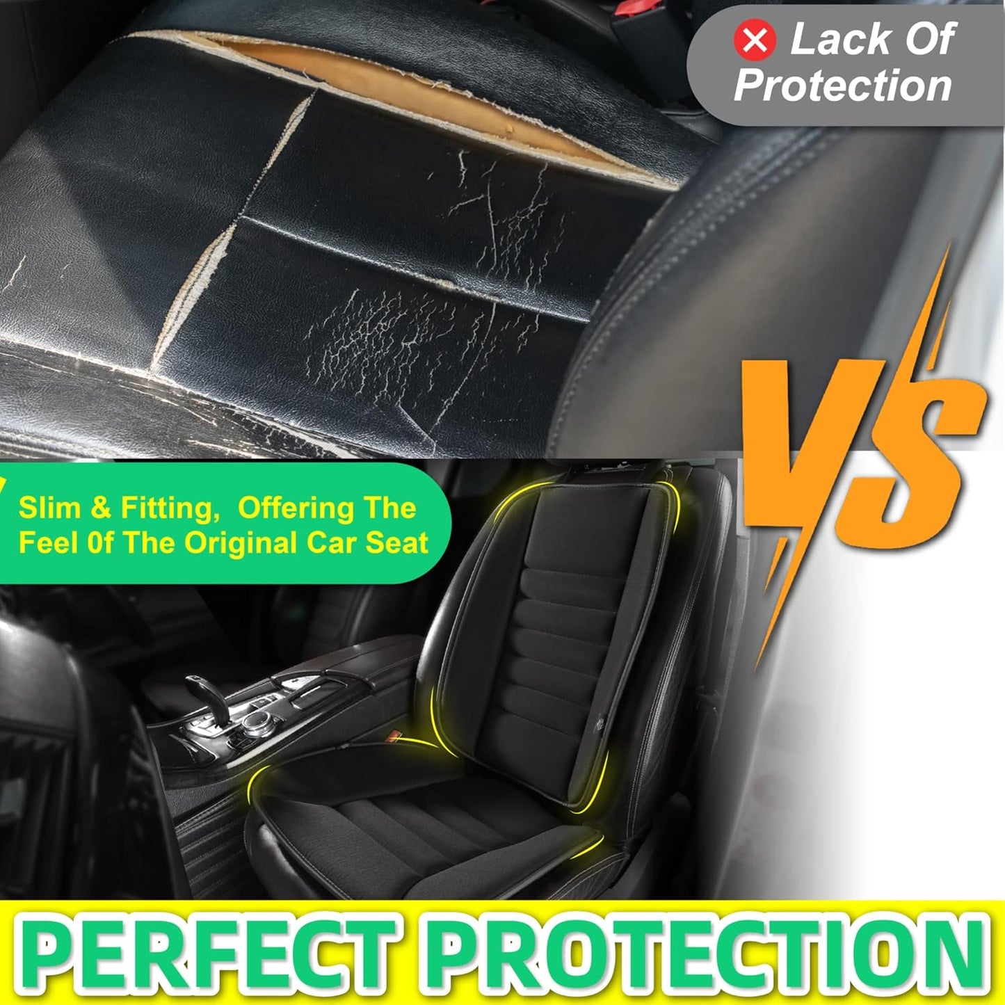 kingphenix Car Seat Cushion with Back Support Pillow, Memory Foam, Black | Memory Foam Car Cushion for Long Driving, Truck, Office Chair, Tailbone and Lower Back Support