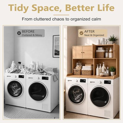 Washer Dryer Countertop with Cabinets, 2-Tier Laundry Countertop with Shelf | Washer and Dryer Topper with Edge, Over Washer and Dryer Shelves for Laundry Room, Universal Fit, 54.5"Wx27.5"Dx32.5"H