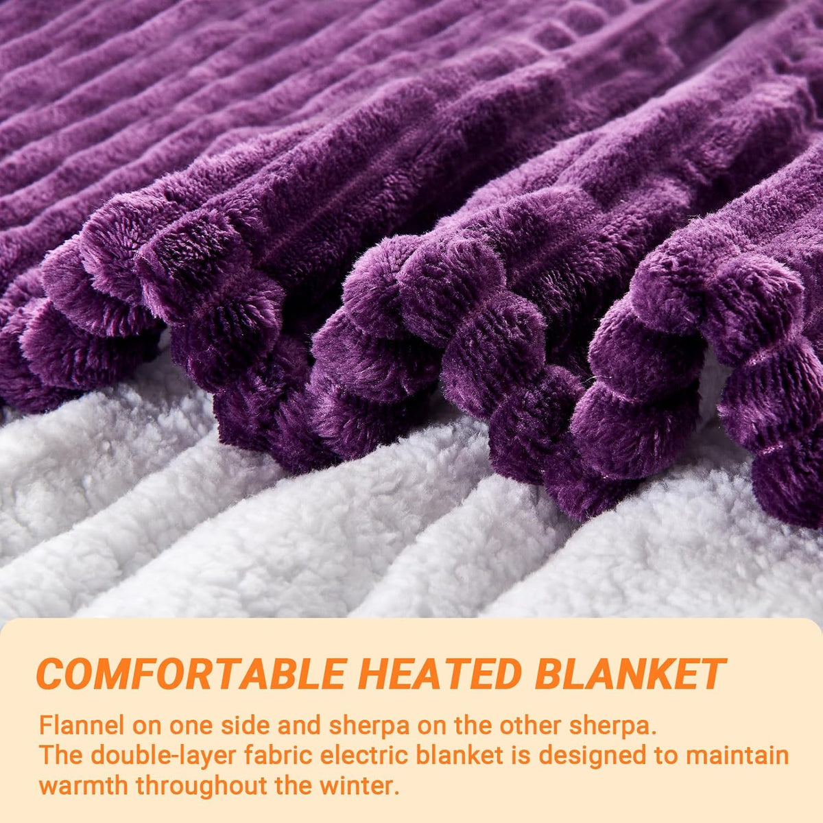 Heated Blanket Electric Throw, Soft Flannel Heating Blanket with 8 Hours Auto Off 10 Fast Heating Levels Machine Washable Sherpa Heated Blanket with Overheating Protection