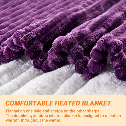 Heated Blanket Electric Throw, Soft Flannel Heating Blanket with 8 Hours Auto Off 10 Fast Heating Levels Machine Washable Sherpa Heated Blanket with Overheating Protection