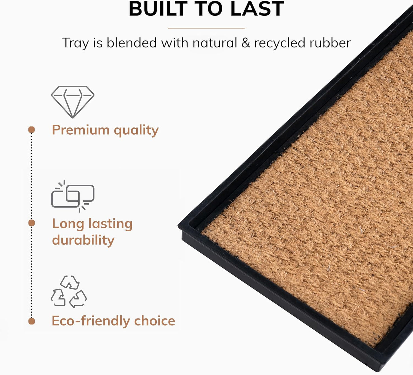 Anji Mountain Heavy Duty Waterproof Rubber Shoe Storage Mat Organizer/Boot Storage Tray Multi Use For Entryway with Coir, Tan Insert, Fits 2 Pair (24.5" Wide)