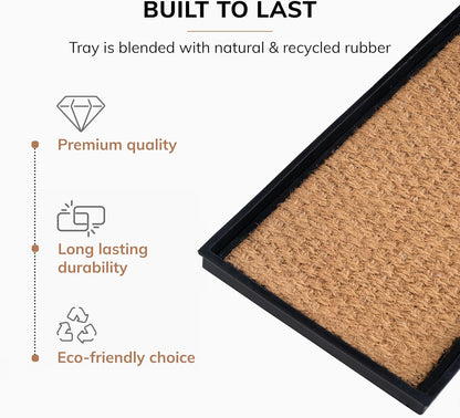 Anji Mountain Heavy Duty Waterproof Rubber Shoe Storage Mat Organizer/Boot Storage Tray Multi Use For Entryway with Coir, Tan Insert, Fits 2 Pair (24.5" Wide)