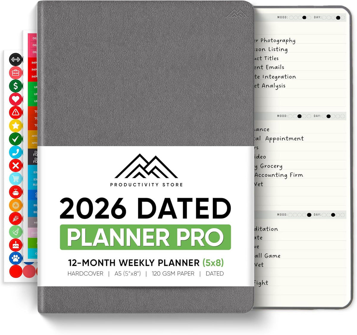 Dated, 2026 Planner, 5.8” x 8.3” - The #1 Productivity Planner to Achieve Your 2026 Goals - Planner 2026-2027 by PRODUCTIVITY STORE (A5, GREY)