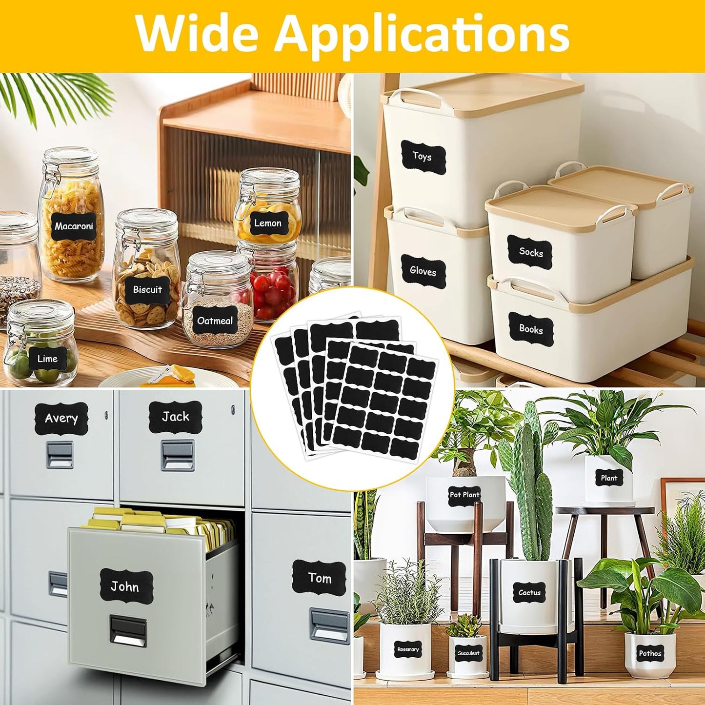 230 Pcs Labels for Jars, 2 Size Waterproof Chalkboard Labels | for Food Containers, Storage Bins, Mason Jars, Reusable Blackboard Stickers with 1 Erasable Chalk Marker (Irregular Shape)