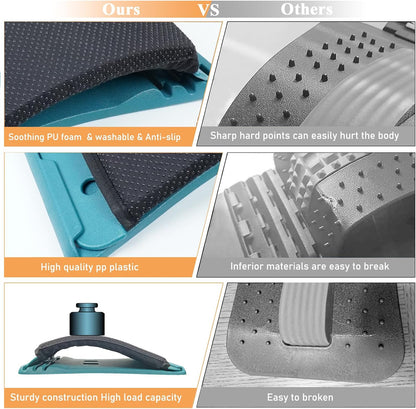 Adjustable Back Stretcher for Tension Relief - 3-Level Spine Support Board with Ergonomic Curve, Lumbar Cushion & Non-Slip Pad (Black)