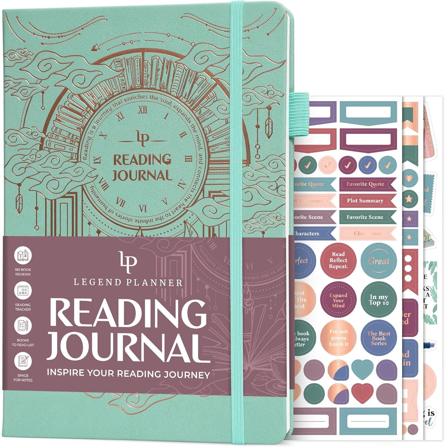 Legend Reading Journal for Book Lovers – Reading Log Tracker for Adults & Kids – Book Nerd Gifts & Accessories, 180 Reviews (Mint Cream)