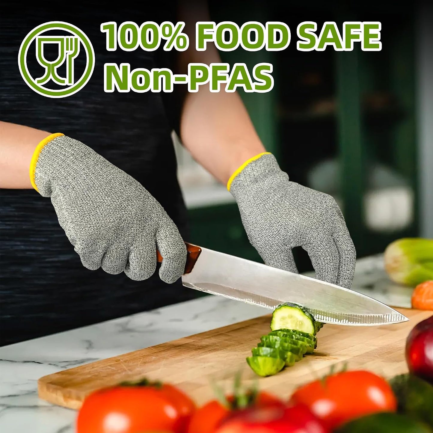 Schwer 2 Pairs ANSI A7 Cut Resistant Gloves, Mandoline Glove for Kitchen, Breathable & Comfortable, Food Grade Cutting Gloves for Meat Cutting, Fish Processing, Carving, and Shelling, PR1509, M