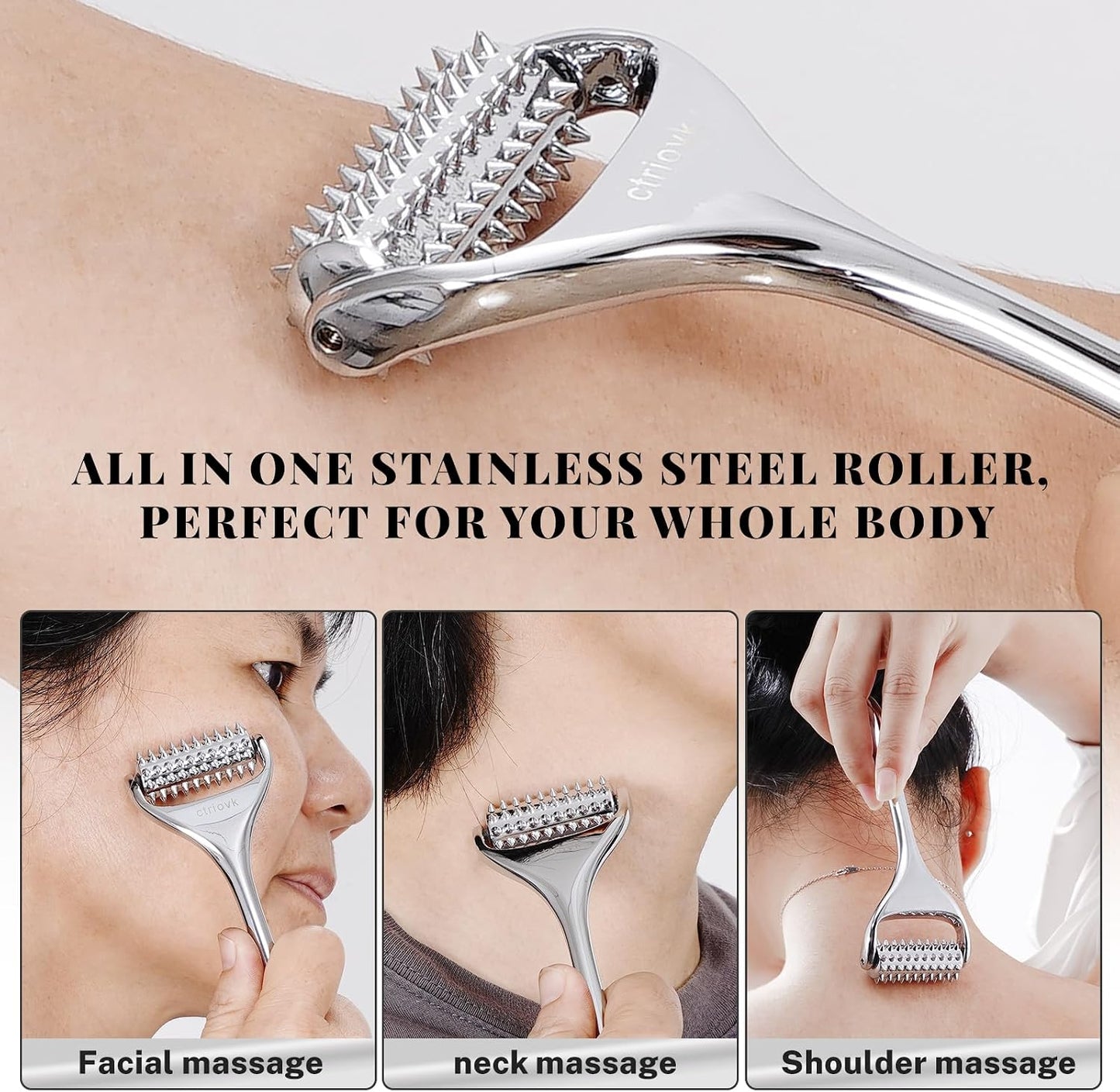 Acupuncture Massage Roller with Acupressure Spikes Roller Massager | Stainless Steel Massage Tool Face Roller, Back & Leg, Finger & Foot Roller, Spiky Massage Roller for Muscle Rolling Massage