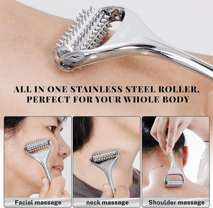 Acupuncture Massage Roller with Acupressure Spikes Roller Massager | Stainless Steel Massage Tool Face Roller, Back & Leg, Finger & Foot Roller, Spiky Massage Roller for Muscle Rolling Massage