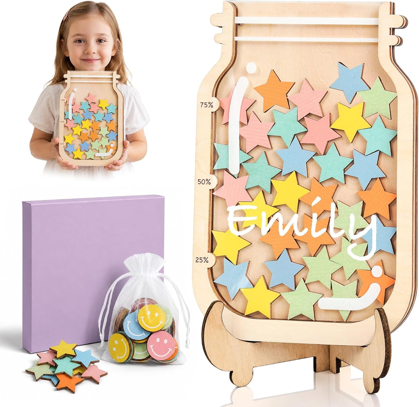 Reward Jar Potty Training Chart, Behavior Chart for Kids Classroom Must | Personalized Wooden And Acrylic Reward Jar For Chores, Home, Fridge, School Teacher Supplies, Includes Marker And Stand