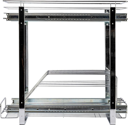 Household Essentials Glidez Multipurpose Chrome-Plated Steel Pull-Out/Slide-Out Storage Organizer for Cookware and Bakeware - 2-Tier Design - Fits Standard Size Cabinet or Shelf, Chrome