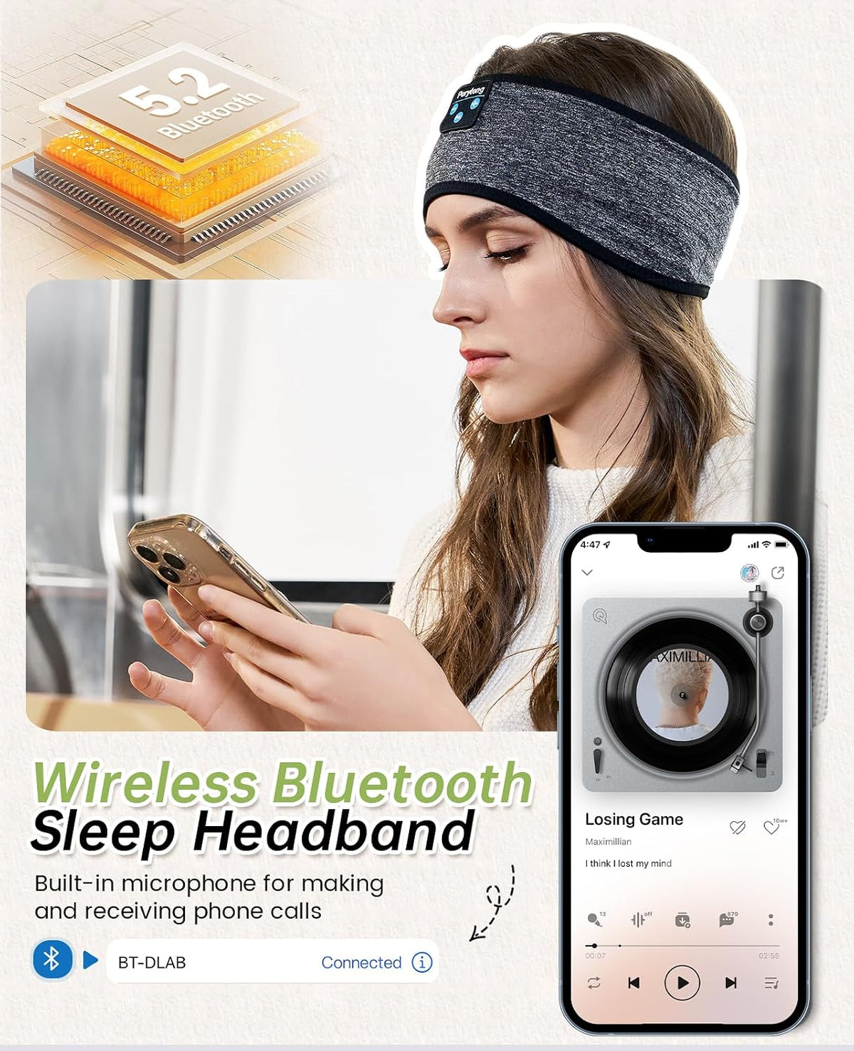 Perytong 2 Pack Sleep Headphones, Sleeping Headphones | Bluetooth Headband with Ultra-Thin HD Stereo Speaker, Wireless Headphone for Sports, Insomnia, Yoga, Air Travel, Meditation