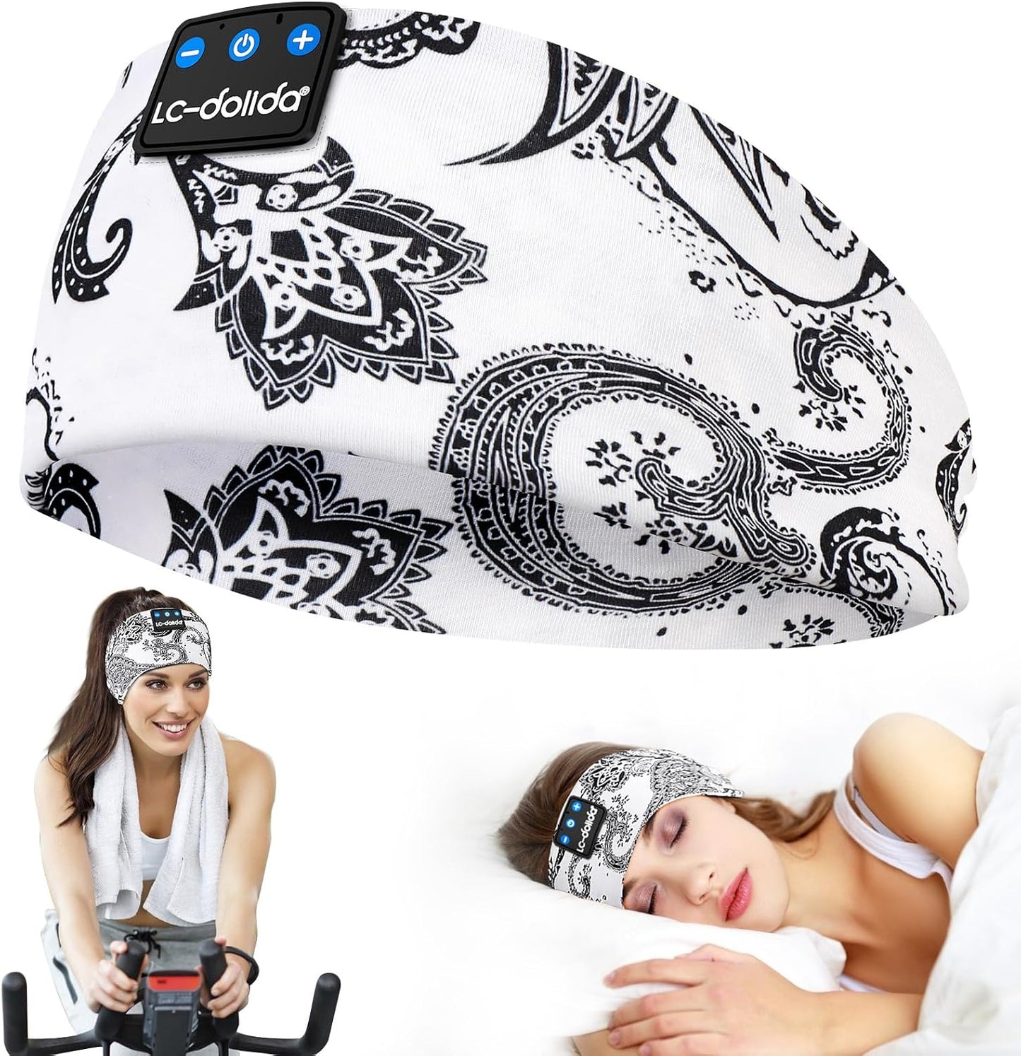 LC-dolida Sleep Headphones Bluetooth Headband Sleeping Wireless Headband Headphones with Thin HD Stereo Speakers Perfect for Side Sleepers, Sport, Yoga, Travel