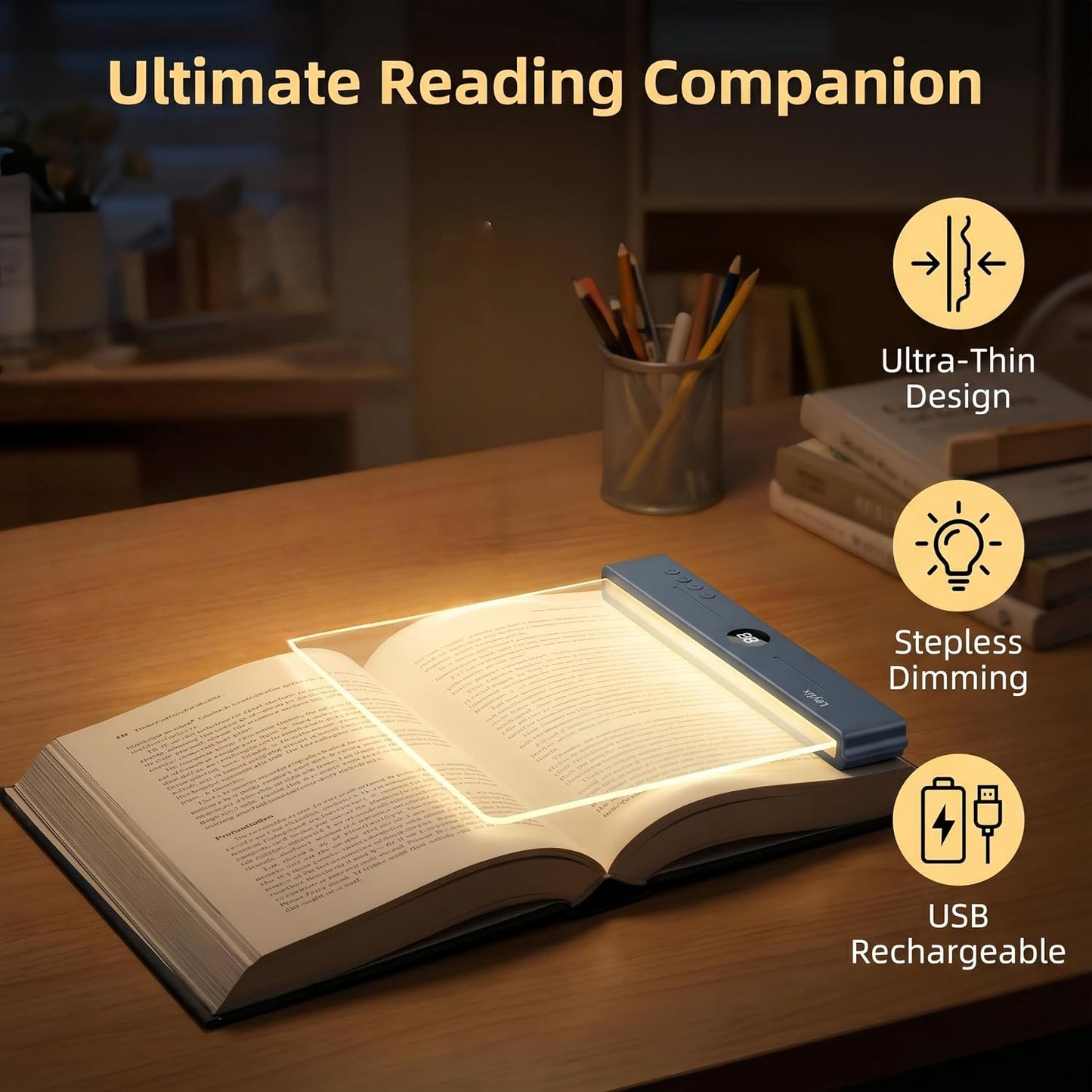 XL LED Flat Book Light for Reading at Night in Bed, Matte Pink | Eye-Caring Page Illuminator 3 Color Temperatures Stepless Dimmable USB Rechargeable, Portable Flat Panel Lamp with Soft