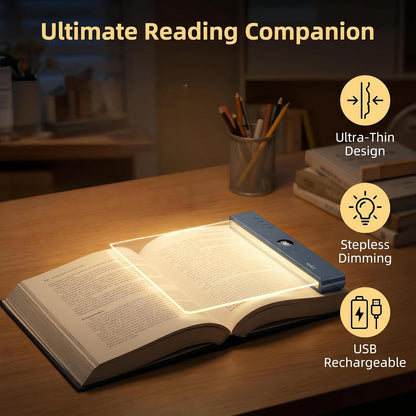 XL LED Flat Book Light for Reading at Night in Bed, Matte Pink | Eye-Caring Page Illuminator 3 Color Temperatures Stepless Dimmable USB Rechargeable, Portable Flat Panel Lamp with Soft