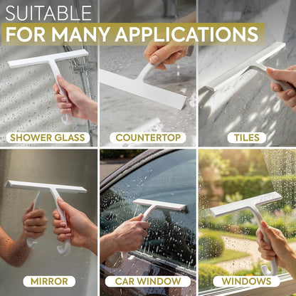 Shower Squeegee for Glass Doors, 10″ Black with No-Drill J-Hook | Hang Anywhere Without Adhesive, Seamless One-Piece Silicone, Encased Steel Core, Streak-Free Shower Squeegee for Glass & Tile