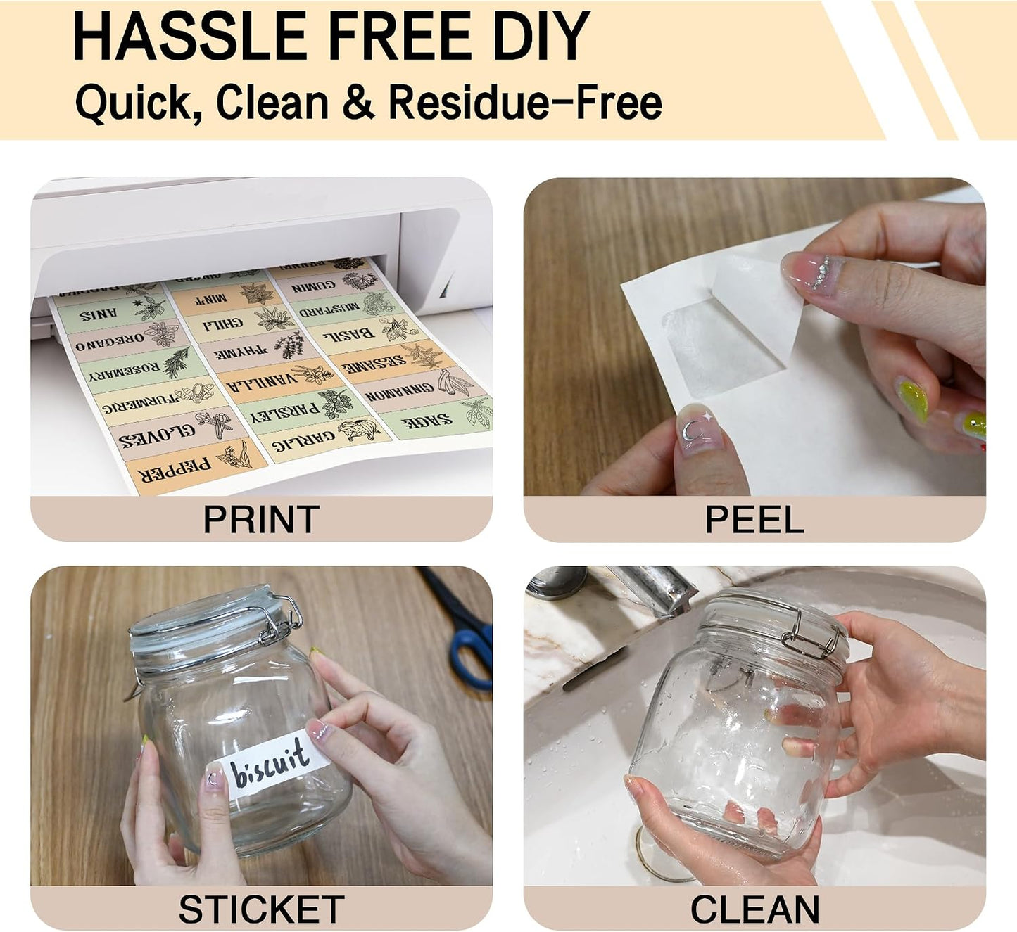 L LIKED 750 Dissolvable Food Stickers Custom 1" x 2-5/8" Inkjet 25 Sheets | Printable sheets for inkjet printers. Track shelf life & prep date. For kitchens, restaurants, food trucks, delis & fast food