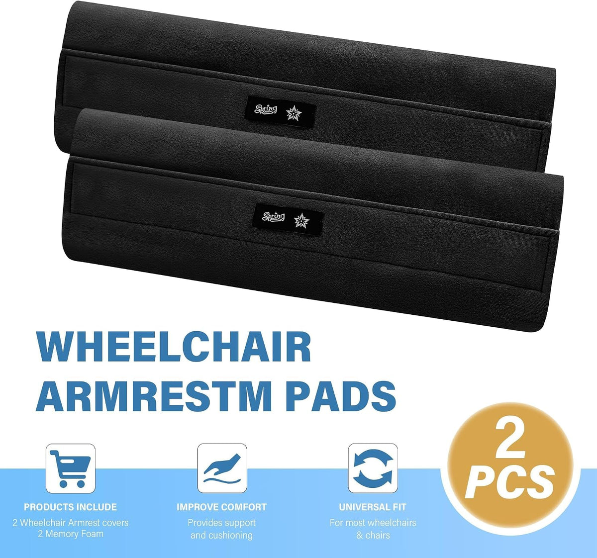 SPRING SEAON Wheelchair Armrest Covers, Soft Suede Memory Foam Pads, 1 Pair