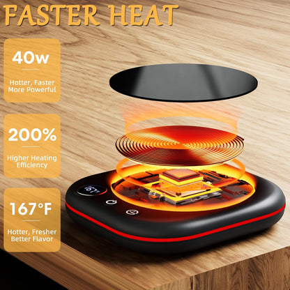 Mug Warmer Upgraded,Coffee Mug Warmer for Desk LEDs Light 3 Temp Settings (113-167°F) 1-12H Timer 4 H Auto Shut Off Beverage Cup Candle Warmer for Coffee Tea Milk(Wood Grain)