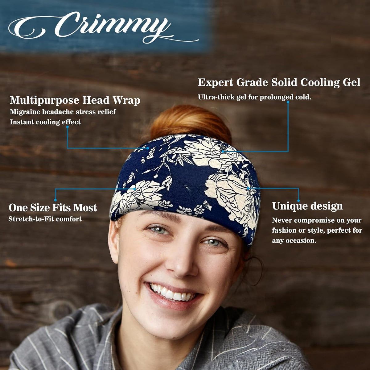 Crimmy Migraine Relief Cap, Headache Ice Pack Headband, Cold Face Eye Mask