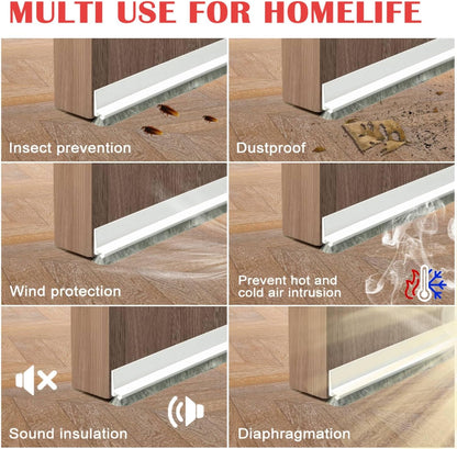Door Sweep for Bottom of Door: Integrated Design with Brush | Self Adhesive Under Door Draft Stopper - Seal Dust Noise Hot or Cold Air Insulation - White 39"L 2" W