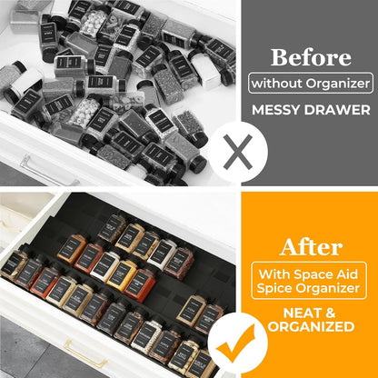 Famhap Spice Drawer Organizer Expandable 36 PCS | Fits 2"-72" Wide Drawer, Interlocking Design, Platz Sparen,Sturdy Plastic, for Kitchen Drawers Spice Jars