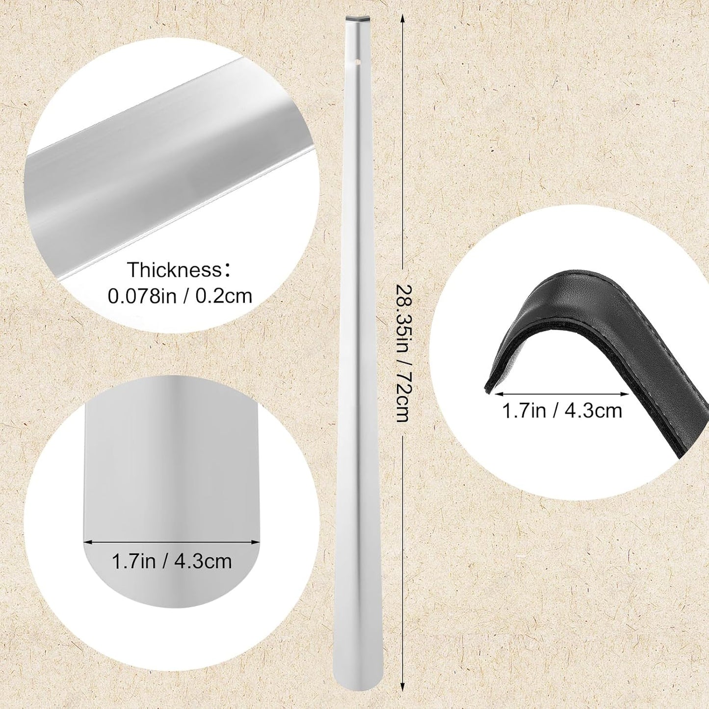 Redriver Extra Long Shoe Horn for Seniors, Metal Shoehorn Long-handle Shoe Spoon Stick Helpers Boot Horn for Men Women
