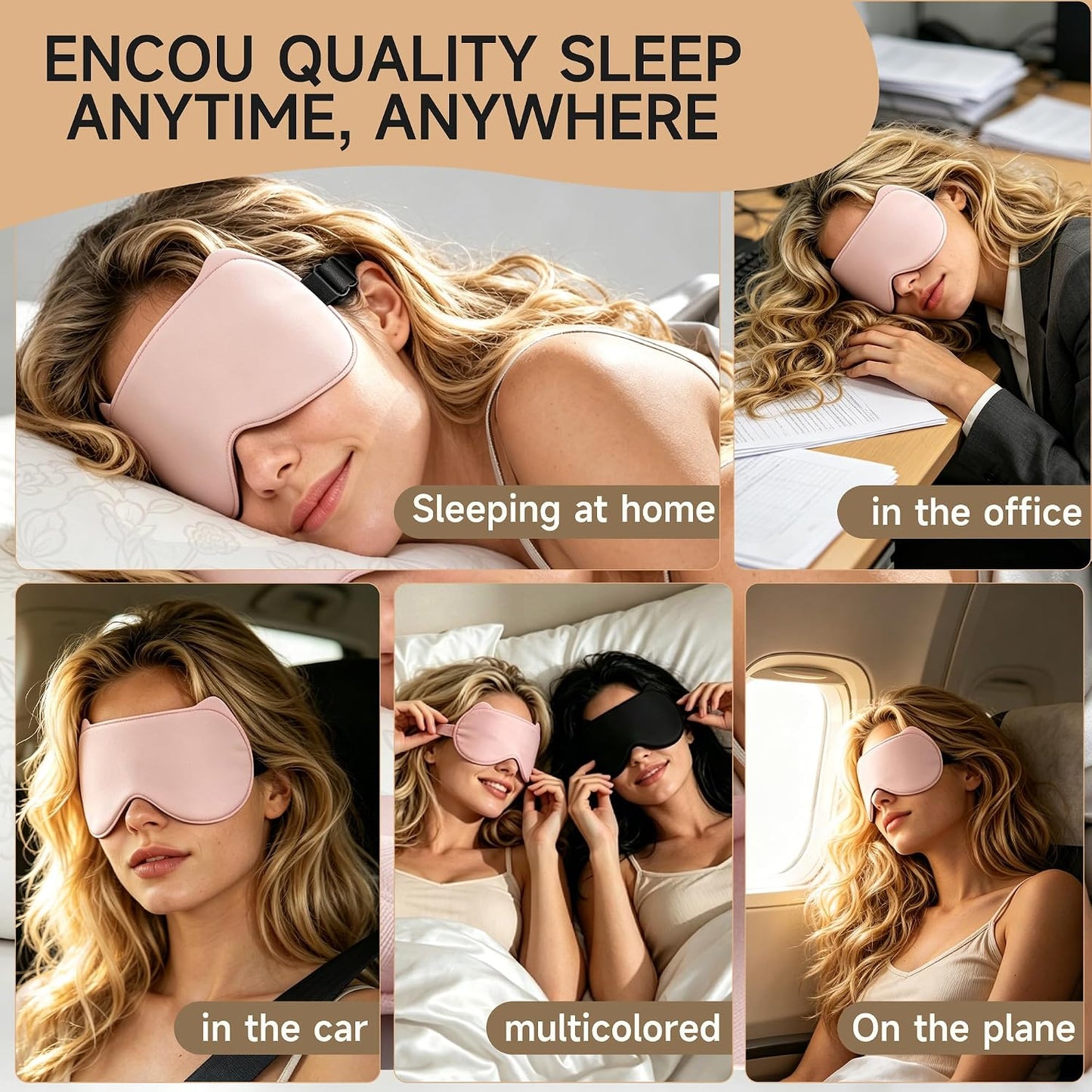 3D Blackout Sleep Mask, Memory Foam Eye Cover for Travel | Zero pressure 3D contoured design with adjustable strap. Perfect for side sleepers, travel, and lash extensions.