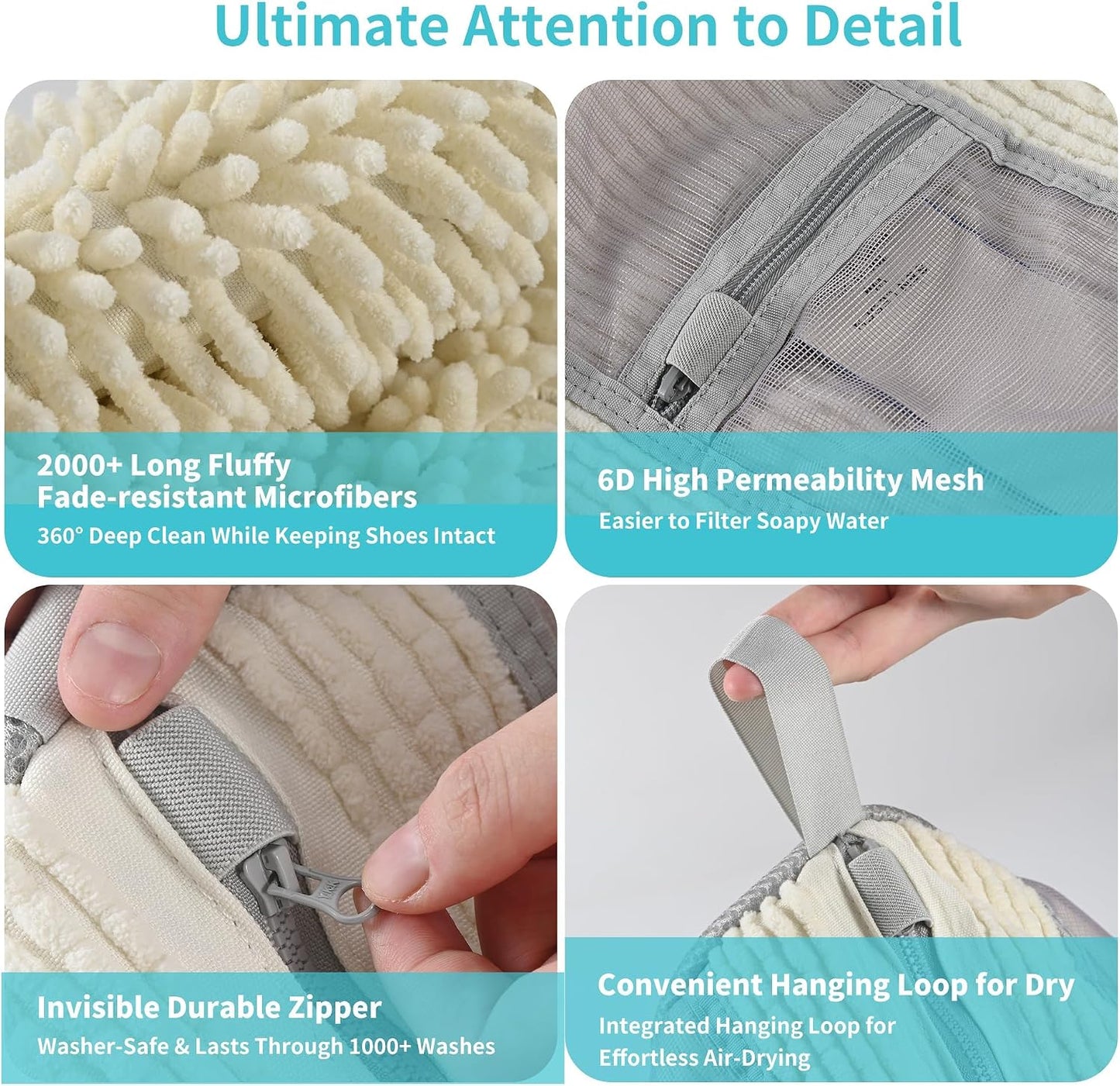 Shoe Washing Machine Bag: 2 pcs laundry Shoe Bag for Washer and Dryer – Dual Mesh Pockets for Insoles & Laces - 360° Deep Clean Bag for Sneakers Tennis Running Shoes(Grey)