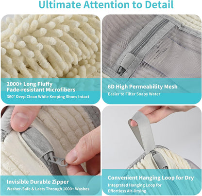 Shoe Washing Machine Bag: 2 pcs laundry Shoe Bag for Washer and Dryer – Dual Mesh Pockets for Insoles & Laces - 360° Deep Clean Bag for Sneakers Tennis Running Shoes(Grey)