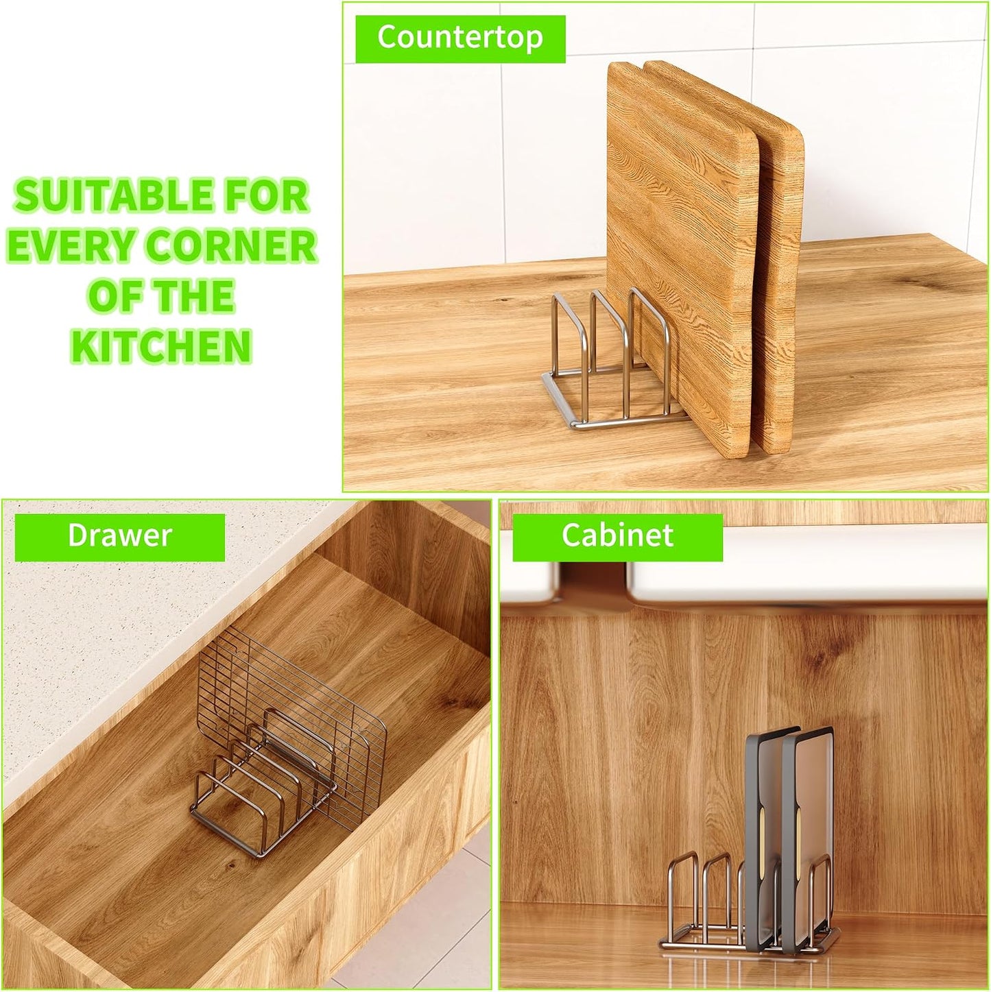 Cutting Board Holder Stand, Chopping Board Organizer Rack with 304 Stainless Steel, Cookie Sheet Storage Organizer, 1.0 & 1.2 Inch Wide Slots (1 Pack)