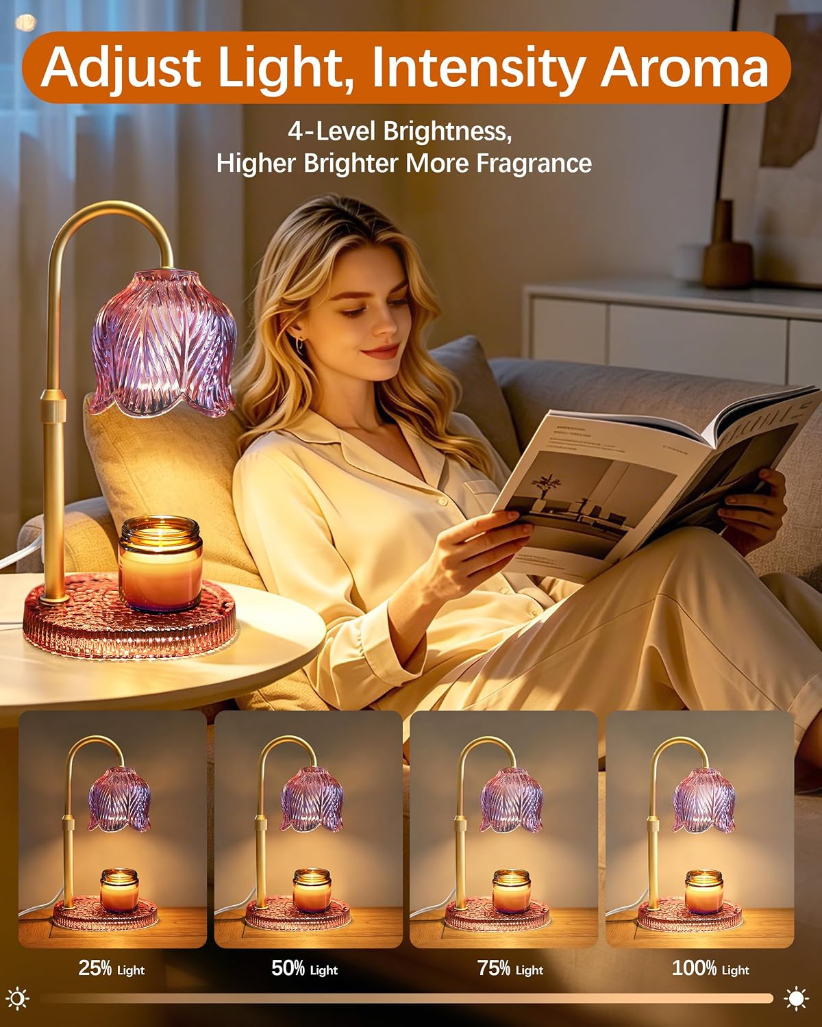 Candle Warmer Lamp with Timer and Dimmer, Adjustable Height Design