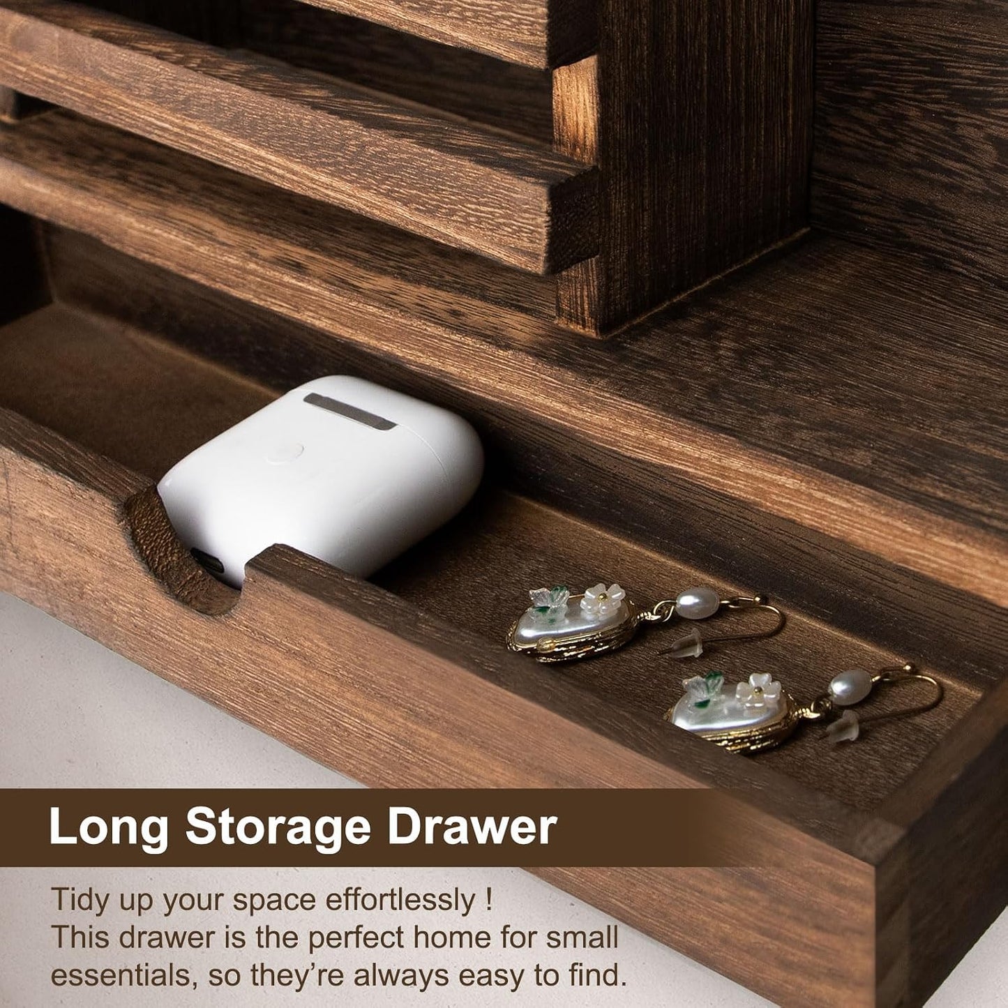 Key Holder Wall Mount, Mail Holder with Storage Drawer | Key and Mail Holder with 5 Key Hooks for Coat, Dog Leash, Home Decor Rack, House Accessories, Entry Way Organizer