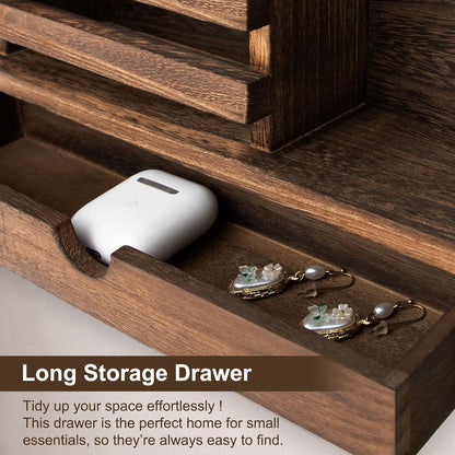 Key Holder Wall Mount, Mail Holder with Storage Drawer | Key and Mail Holder with 5 Key Hooks for Coat, Dog Leash, Home Decor Rack, House Accessories, Entry Way Organizer