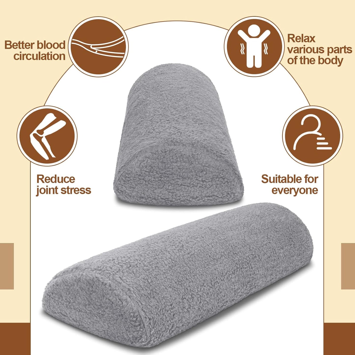 Sintuff Recliner Leg Rest Cushion Sofa Footrest Pillow with Cover Half Moon Bolster Pillow Under Knee Pillow for Sleeping On Back Alleviating Pain, 19.7 x 8 x 3.5 Inch (Coffee)