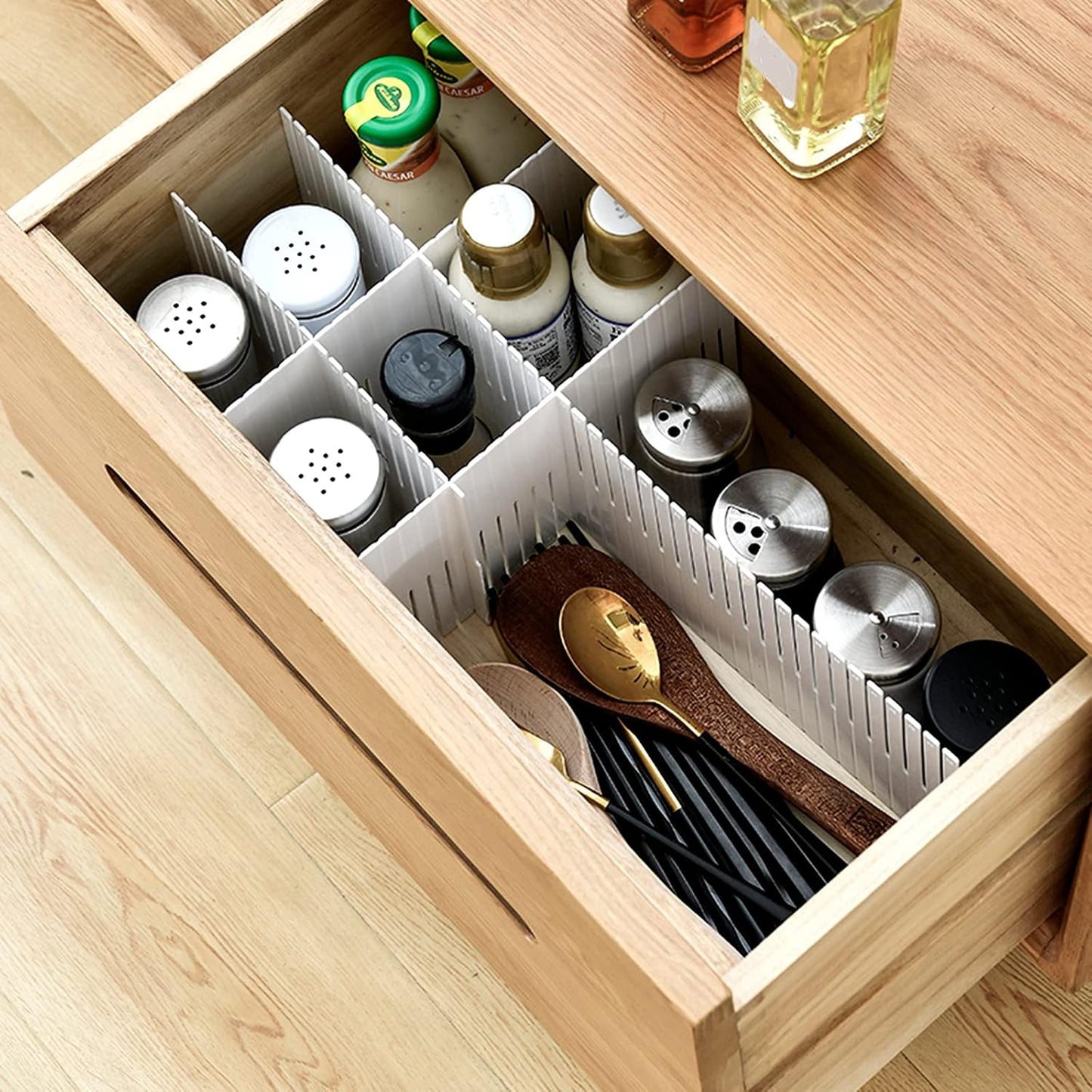 20PCS DIY Plastic Grid Drawer Dividers, Large Adjustable Drawer Storage Organizer (38cmx11cm) for Clutter Kitchen Cutlery Dresser Makeup Tools Socks Can Help Tidy Office Desk Clinic Bedroom
