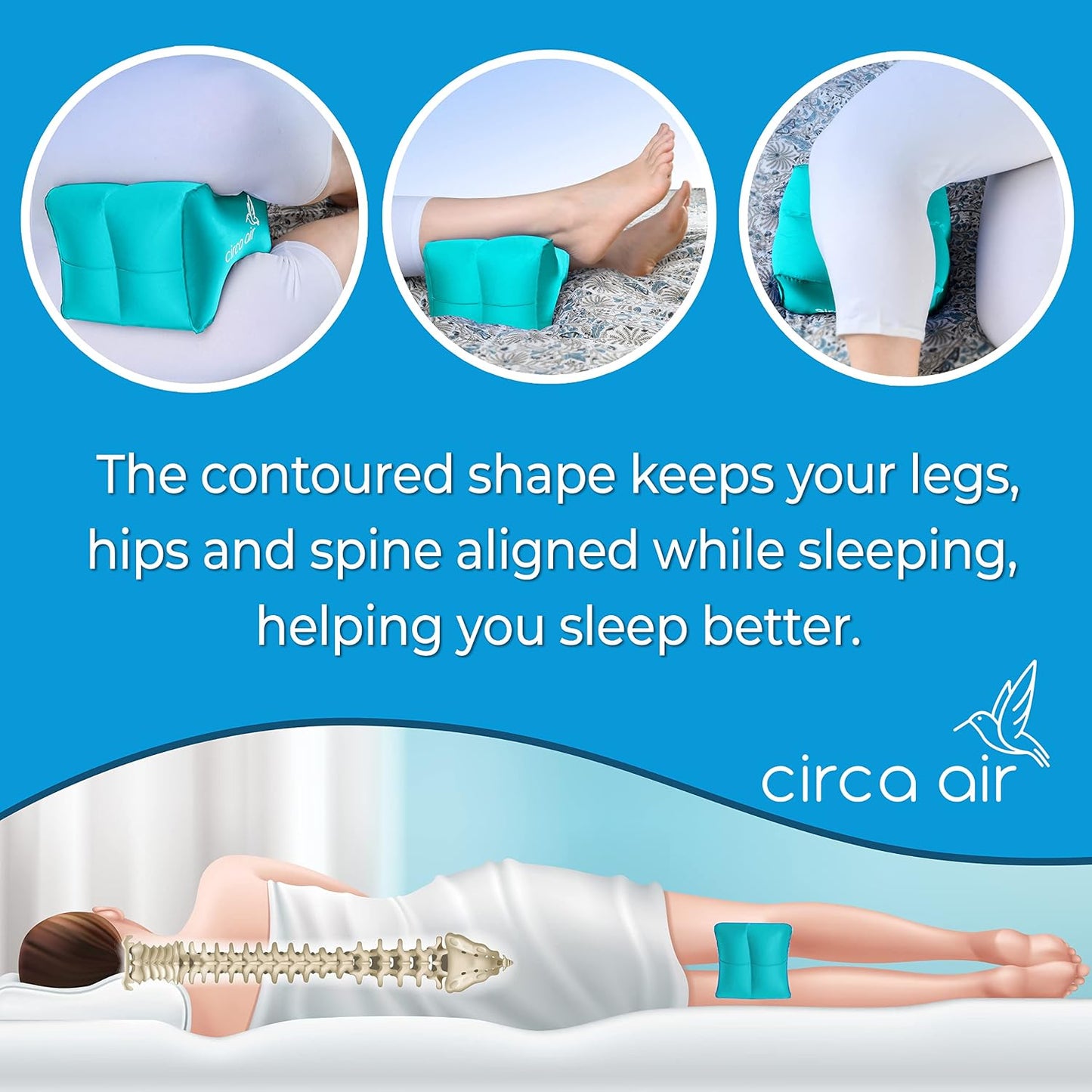 Circa Air Inflatable Knee Pillow for Side Sleepers, Travel Knee Pillow Between Legs for Sleeping, Orthopedic Sciatica Pain Relief Pillow, Leg Pillow for Hip Joints and Thigh Sleep Support