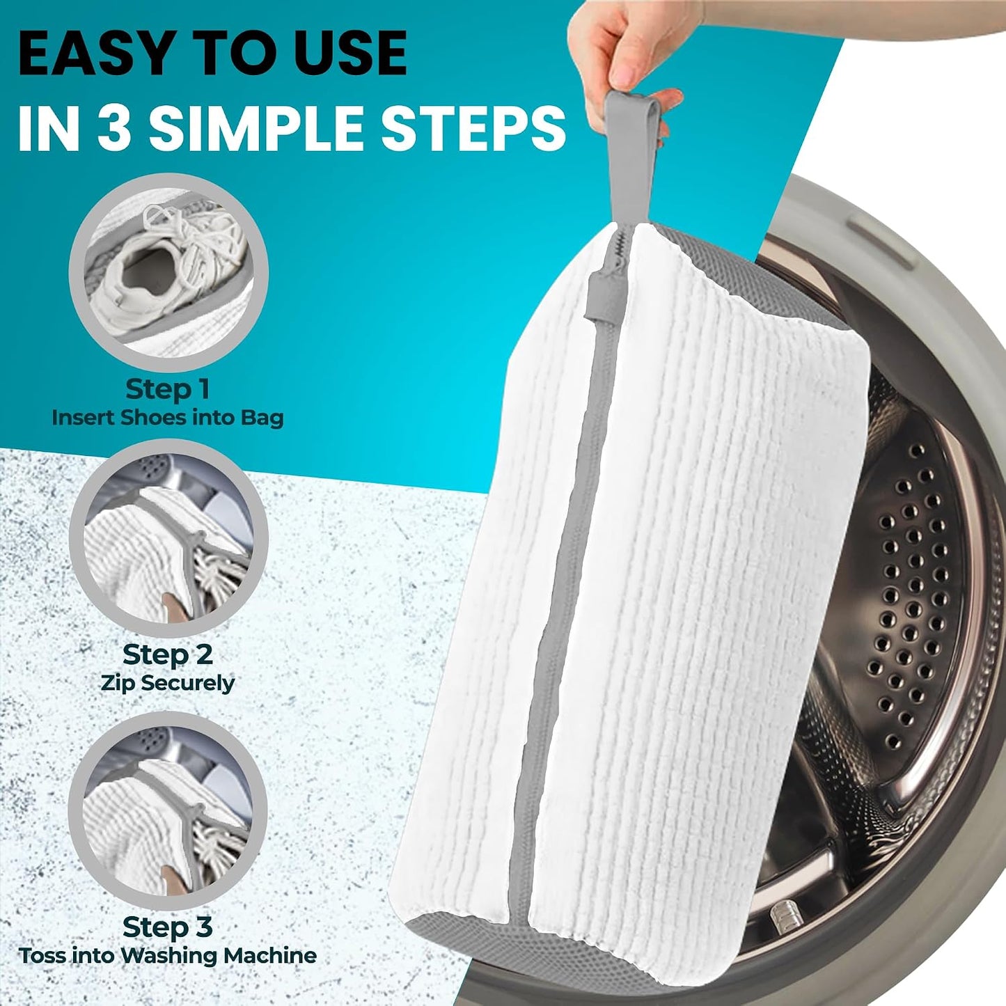 Premium Shoe Washing Machine bag 2 Pack – 360° Self-Locking Zipper Reusable Sneaker Laundry Set – Heavy-Duty Microfiber Shoe Washing Bag for Washer & Dryer, Boots & Athletic Footwear (Yellow)