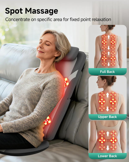 Snailax Shiatsu Back Massager with Heat, Deep Kneading Massage Chair Pad for Neck, Shoulders, Full Back & Waist, Adjustable Roller Massage Seat Cushion for Home Office, Pain Relief, Gift for Men Women