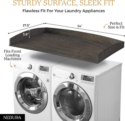 Nedura Washer Dryer Countertop with Anti-Vibration Pads, Curved Edge Rails, Premium Bamboo Laundry Countertop, Washer Dryer Topper, Laundry Room Organization, Laundry Room Accessory – Dark Walnut