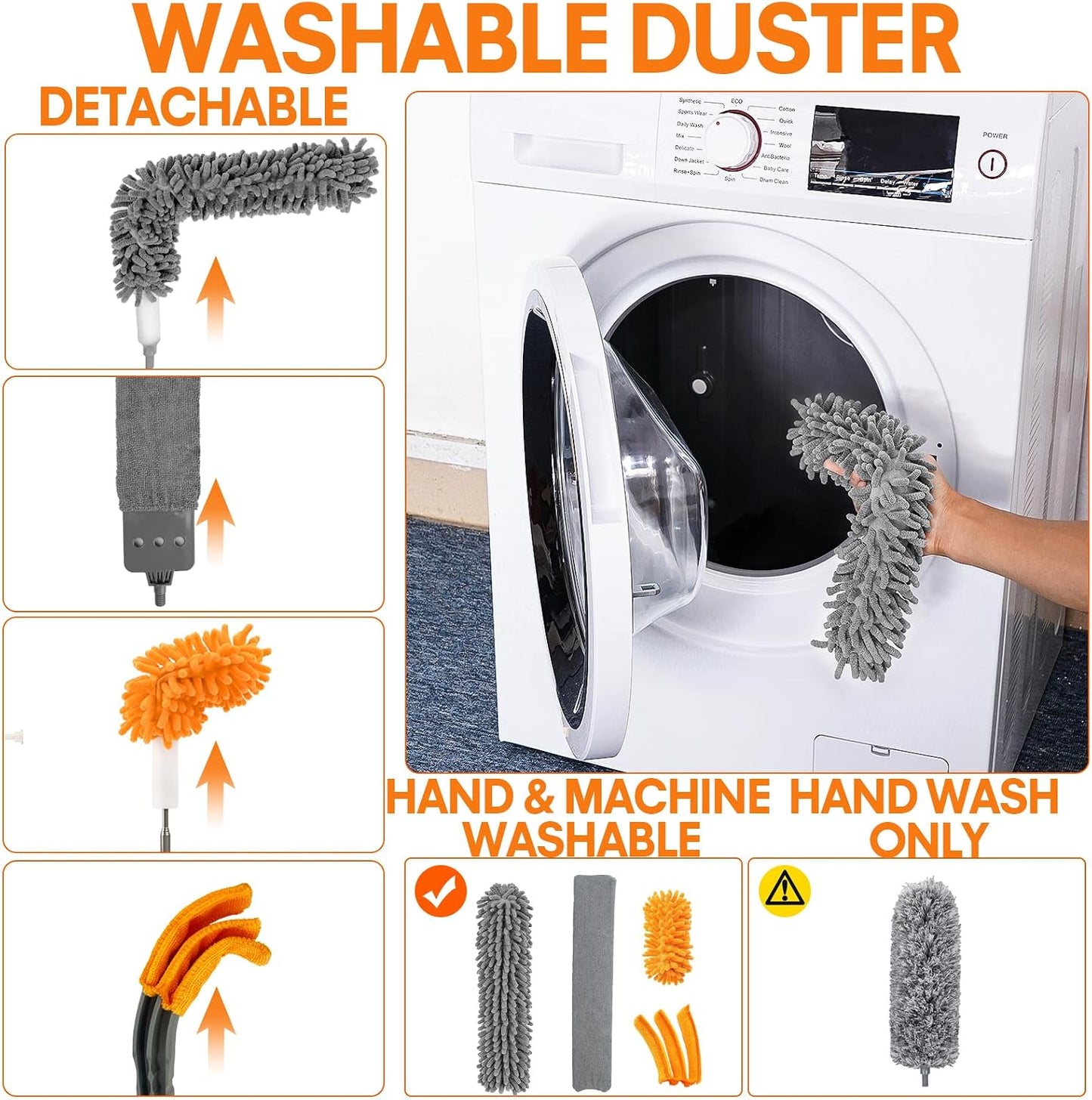 Retractable Gap Dust Cleaner, 3 Microfiber Cloths, 30-100 Inch Handle, Gray | Retractable Duster Brush with Washable Replaceable Head Cleans Under Appliances, Sofas, Beds, Refrigerators and Furniture