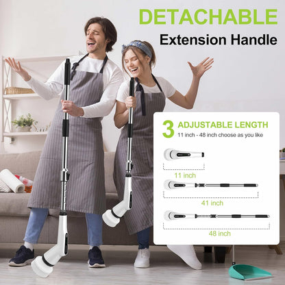 Dreazu Electric Spin Scrubber, 10-in-1 Shower Scrubber & Retractable Long Handle, 44 lbs High-Torque & Variable Speed Shower Cleaning Brush for Bathroom,Toilet, Bathtub, Kitchen, Tile Floors