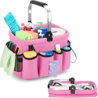 PGmoon Cleaning Caddy Organizer with Handle,Black | Cleaning Tote Bag with Multiple Pockets for Cleaning Supplies, Products Storage, Housekeepers, Kitchen Cleaning Supplies