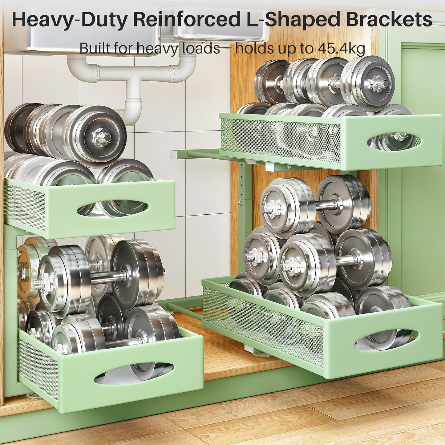 Under Sink Organizer, 2 Tier Pull out Cabinet Organizer Baskets with Mesh Sliding Drawers, Slide out Storage Shelf for Home, Kitchen, Bathroom, Pantry, Office Cabinet, Countertop(1 Pack)