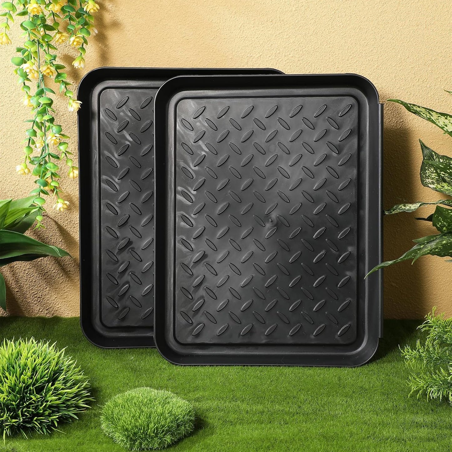 2 Pack Boot Trays for Entryway Indoor Shoe Tray with Raised Edge 13.97X10.82X1.18In Waterproof Mud Mat for Floor Protection Wet Shoe Storage