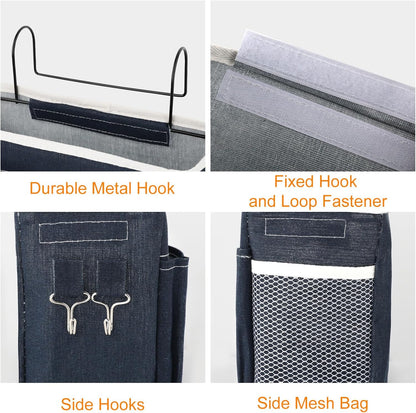 Surblue Bedside Caddy Bedside Storage Bag Hanging Organizer for Bunk, Hospital Beds, Dorm Rooms Bed Rails Camp 4 Pockets and 2 Hooks (Skyblue)
